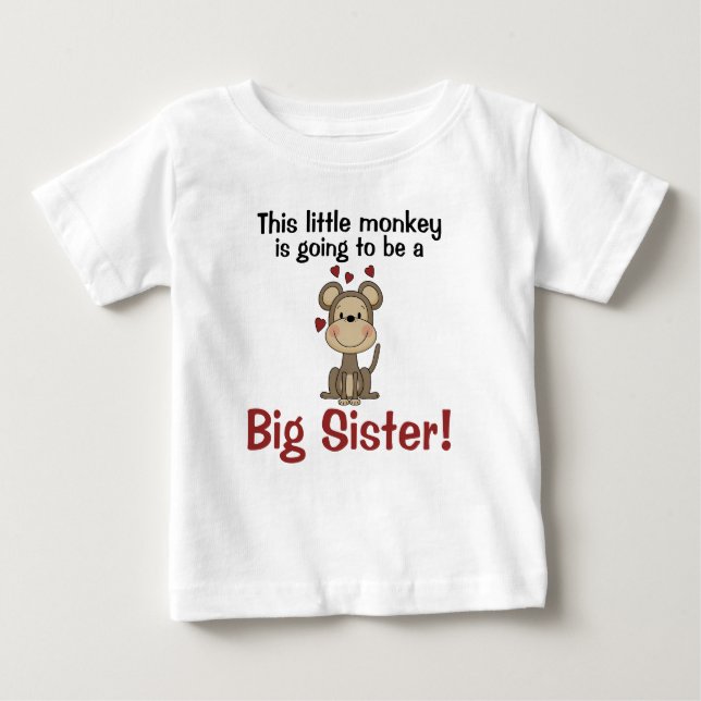 T-shirt Pour Bébé Petits Coeurs de singe Grande Soeur (Devant)