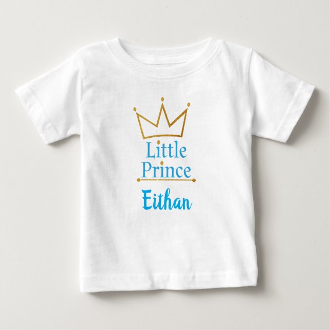 T-shirt Pour Bébé Petits texte de prince Blue et couronne d'or (Devant)