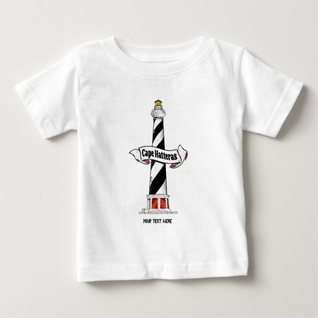 T-shirt Pour Bébé Phare de Cape Hatteras noir et blanc (Devant)