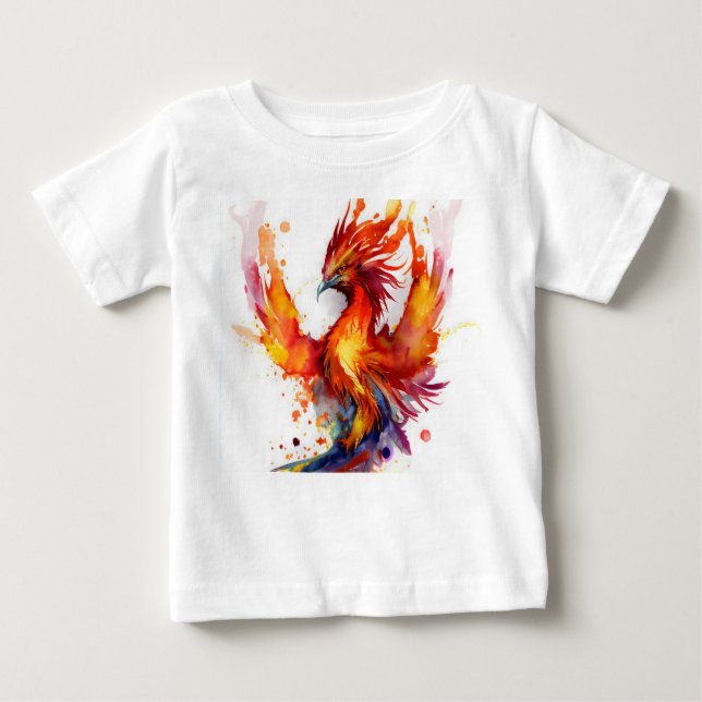 T-shirt Pour Bébé Phoenix en Flames Aquarelle Design (Devant)
