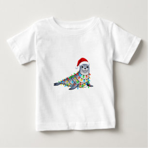 T-shirt Pour Bébé Phoque de fête recouvert de lumières de Noël
