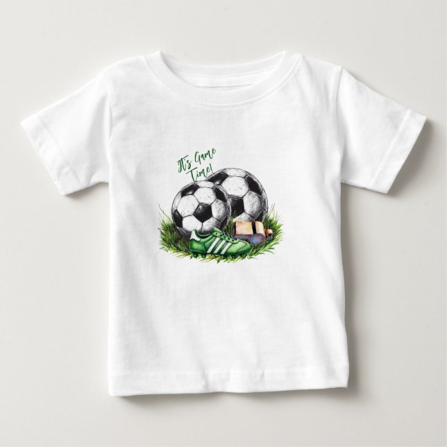 T-shirt Pour Bébé Photo à l'aquarelle de foot vert marine pour enfan (Devant)
