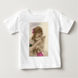 T-shirt Pour Bébé Photo antique Victorian Woman and Dog