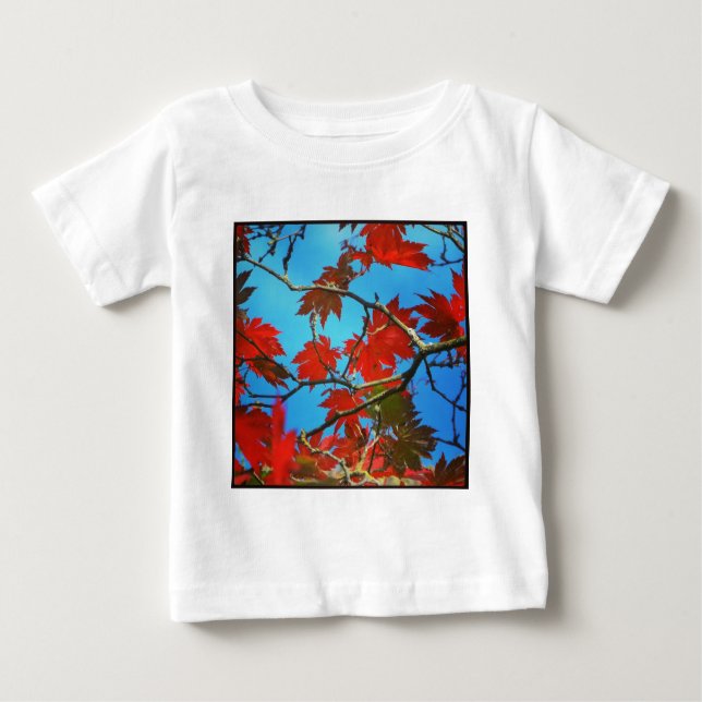 T-shirt Pour Bébé Photo carré - Feuilles rouges d'automne (Devant)