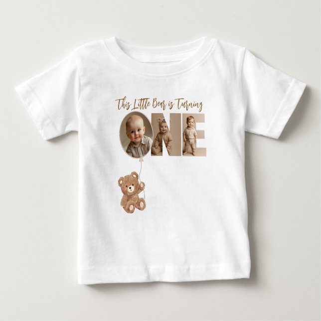 T-shirt Pour Bébé Photo d'anniversaire premier ours petit ours (Devant)