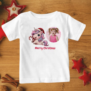 T-shirt Pour Bébé Photo de fille licorne de Noël cramoisie magique m