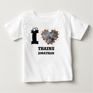 T-shirt Pour Bébé Photo du coeur du train personnalisé J'aime les tr