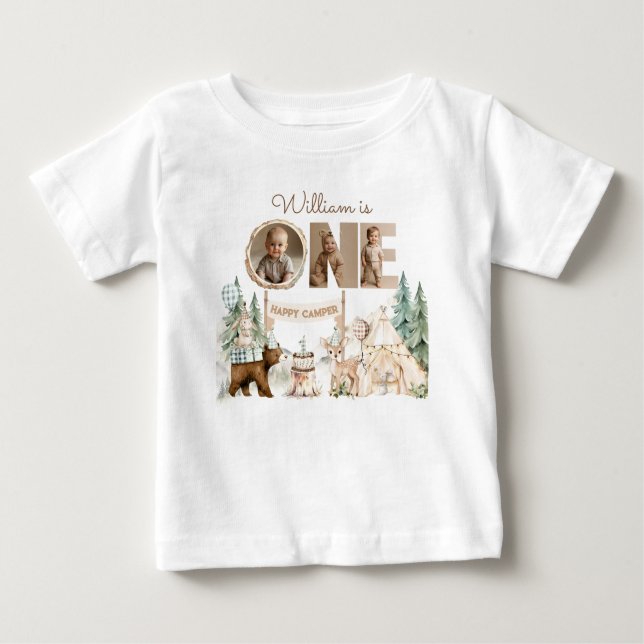 T-shirt Pour Bébé Photo d'un joyeux campeur pour son premier anniver (Devant)