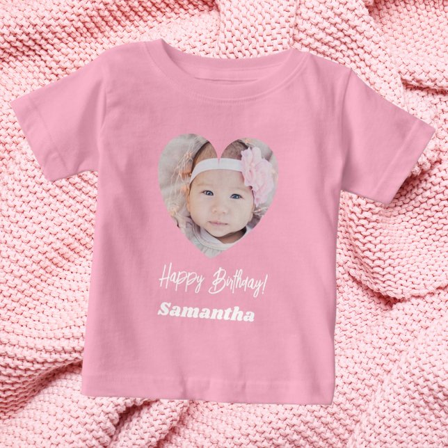 T-shirt Pour Bébé Photo heart name birthday girl pink (Créateur téléchargé)