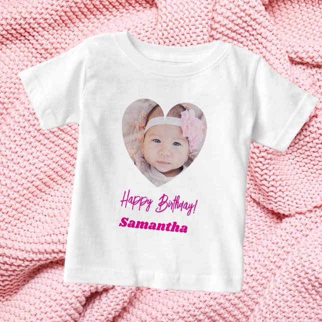 T-shirt Pour Bébé Photo heart name birthday girl pink (Créateur téléchargé)