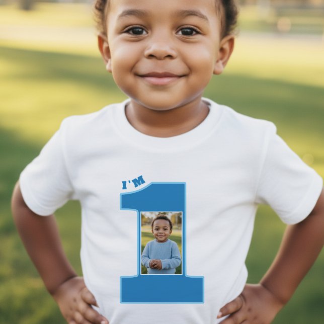 T-shirt Pour Bébé Photo Un Bleu Garçons Fête 1er Anniversaire (1st Birthday Party Boys Blue One Photo Baby T-Shirt
)