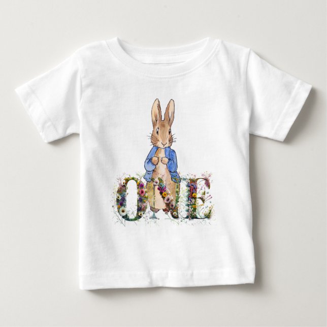 T-shirt Pour Bébé Pierre le lapin 1er anniversaire (Devant)