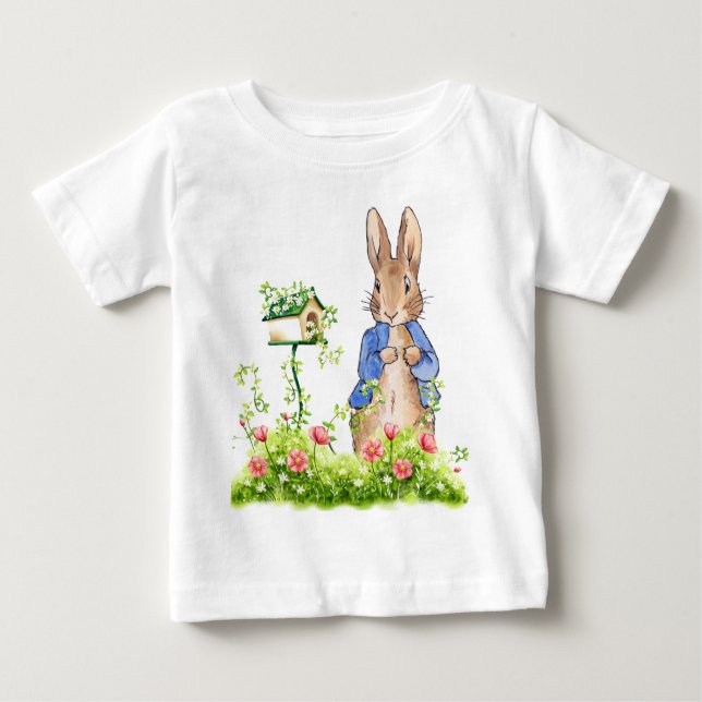 T-shirt Pour Bébé Pierre le lapin dans son jardin (Devant)