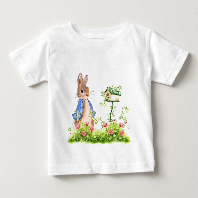 T-shirt Pour Bébé Pierre le lapin dans son jardin (Devant)