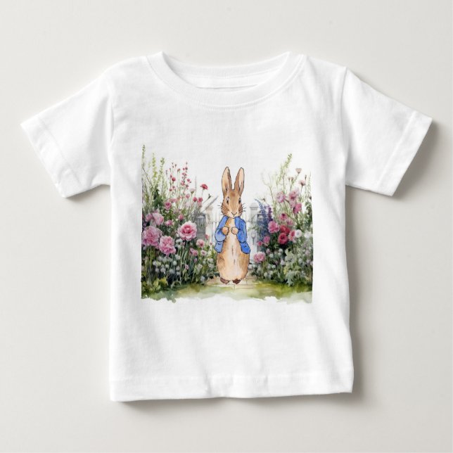 T-shirt Pour Bébé Pierre le lapin dans son jardin No 2 (Devant)