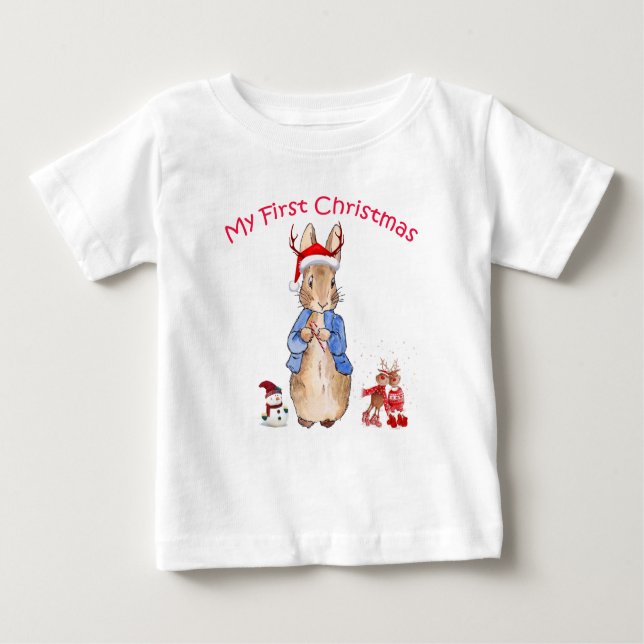 T-shirt Pour Bébé Pierre le Lapin Mon Premier Noël  (Devant)
