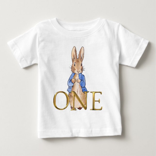 T-shirt Pour Bébé Pierre le lapin Premier anniversaire UN (Devant)