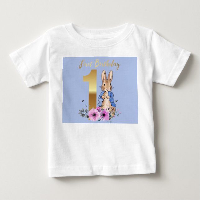 T-shirt Pour Bébé Pierre le Rabbit Gold 1er anniversaire (Devant)
