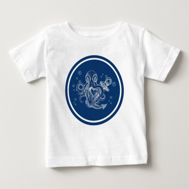 T-shirt Pour Bébé Pieuvre avec Ancre (Devant)