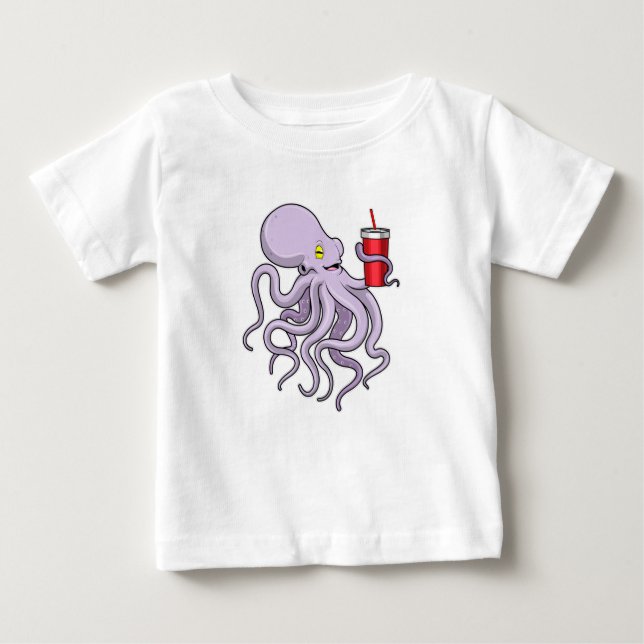 T-shirt Pour Bébé Pieuvre avec tasse à boire (Devant)