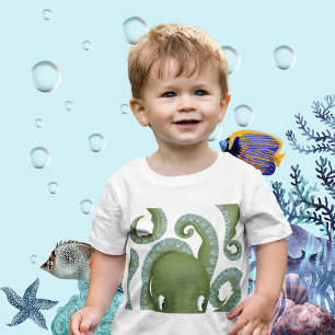 T-shirt Pour Bébé Pieuvre verte Peek-A-Boo
