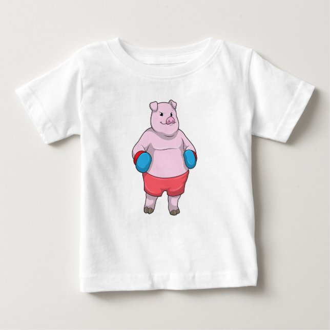 T-shirt Pour Bébé Pig at Boxing with Boxing gloves (Devant)