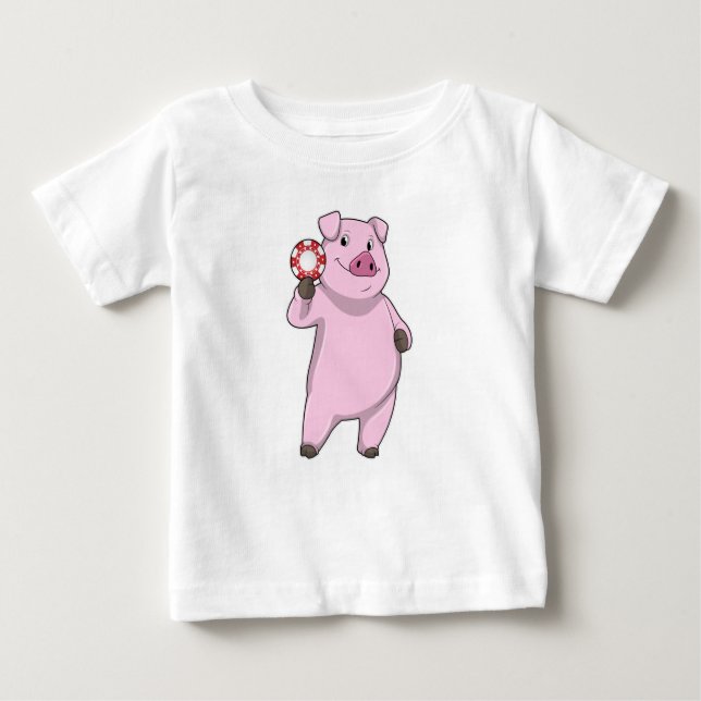 T-shirt Pour Bébé Pig au Poker avec des jetons de Poker (Devant)
