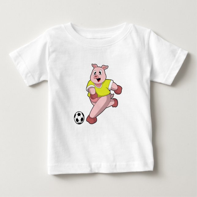 T-shirt Pour Bébé Pig comme joueur de football avec Soccer (Devant)