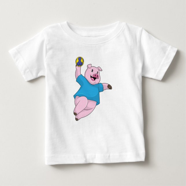 T-shirt Pour Bébé Pig en tant que joueur de handball avec Handball (Devant)