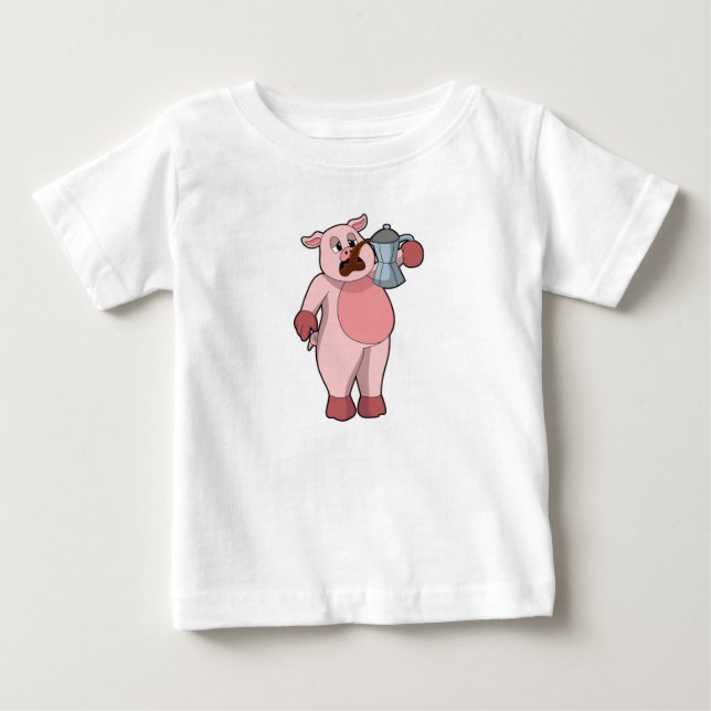 T-shirt Pour Bébé Pig with coffee pot (Devant)