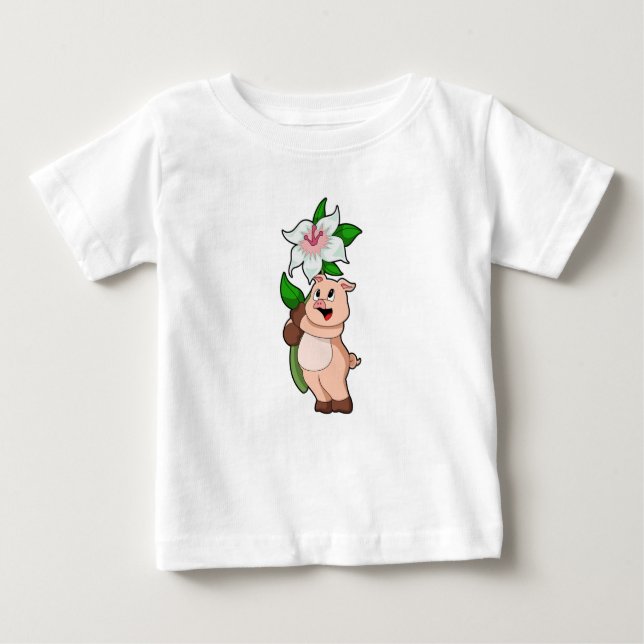 T-shirt Pour Bébé Pig with Flower Lily (Devant)