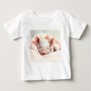 T-shirt Pour Bébé Piglet dormant adorable dans une couverture