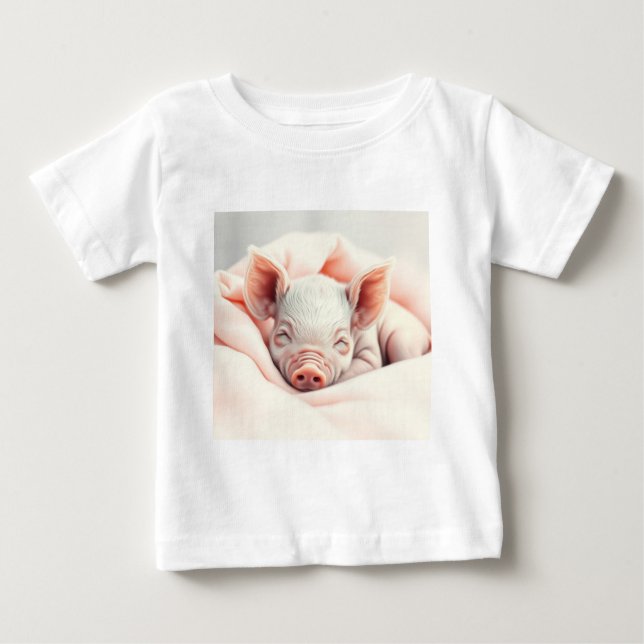 T-shirt Pour Bébé Piglet dormant adorable dans une couverture (Devant)