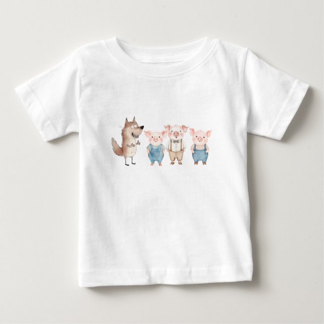 T-shirt Pour Bébé Pigs and Bad Wolf cartoon (Devant)