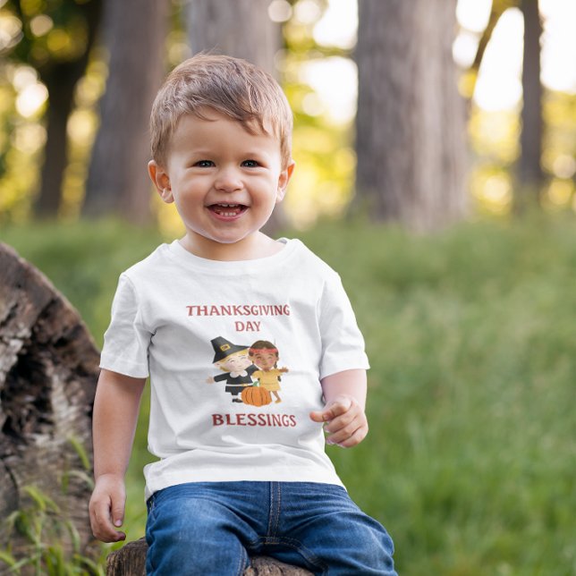 T-shirt Pour Bébé Pilgrim and Native American Children Thanksgiving (Créateur téléchargé)