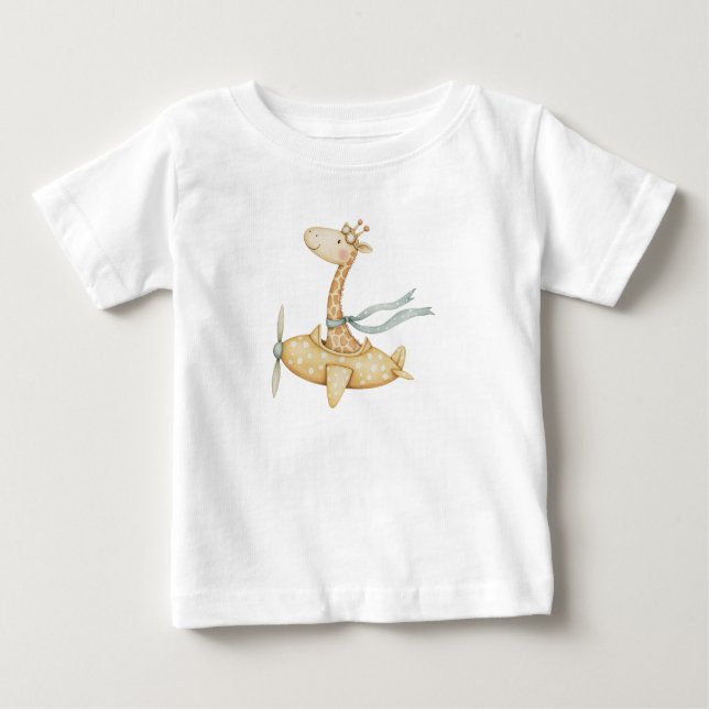 T-shirt Pour Bébé Pilote de girafe d'aquarelle (Devant)