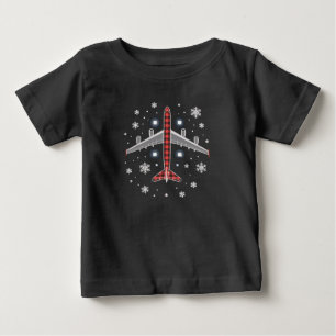 T-shirt Pour Bébé Pilote de Noël à carreaux d'avion
