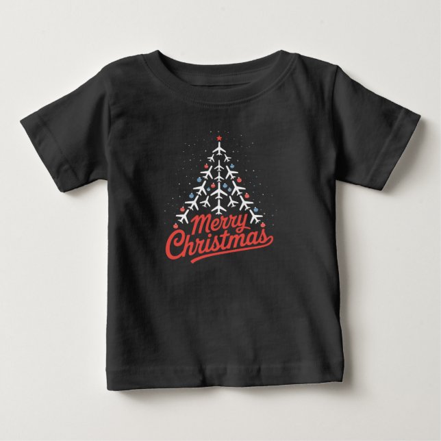 T-shirt Pour Bébé Pilote de sapin de Noël d'avion (Devant)