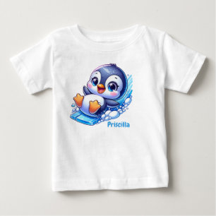 T-shirt Pour Bébé Pingouin adorable glissant sur la glace