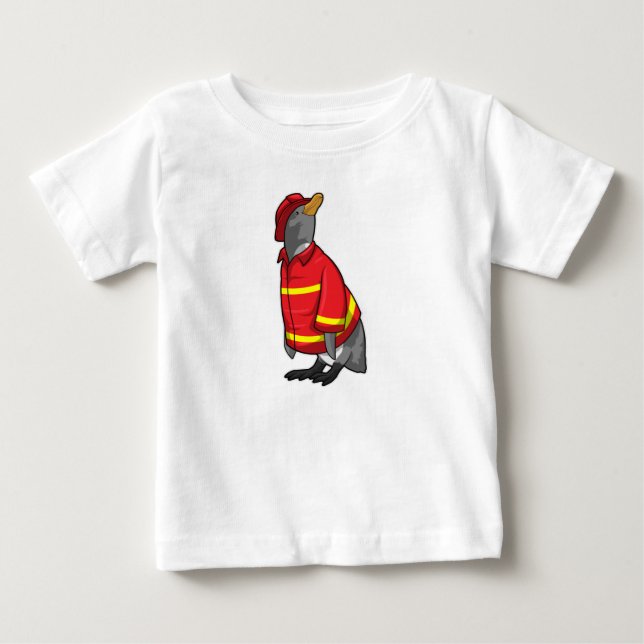 T-shirt Pour Bébé Pingouin as Firefighter with Helmet (Devant)