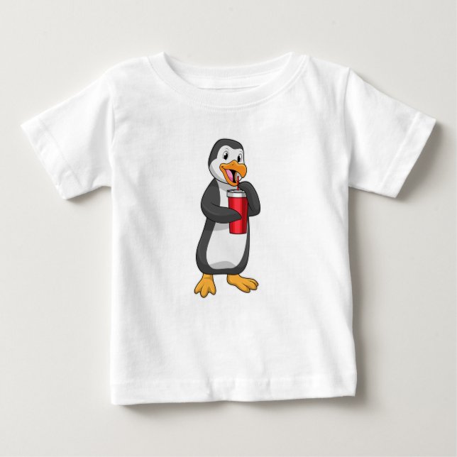 T-shirt Pour Bébé Pingouin avec tasse à boire avec paille (Devant)