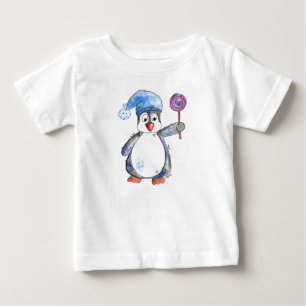 T-shirt Pour Bébé Pingouin blanc mignon avec Lollipop