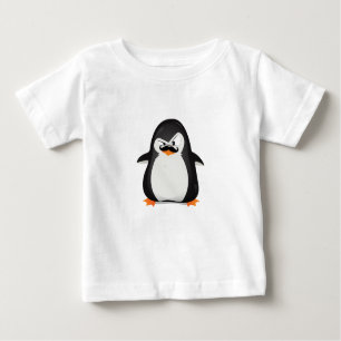 T-shirt Pour Bébé Pingouin blanc noir mignon et moustache drôle
