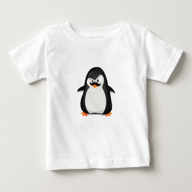 T-shirt Pour Bébé Pingouin Blanc Noir Mignonne Et Moustache Drôle (Devant)