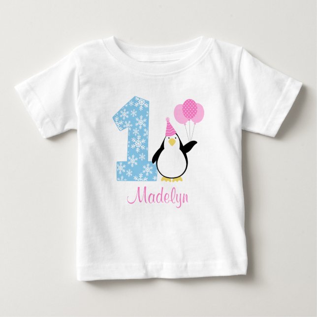 T-shirt Pour Bébé Pingouin bleu rose Fille d'hiver Onederland Annive (Devant)