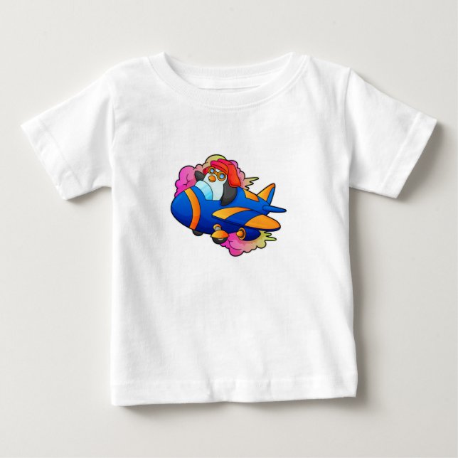 T-shirt Pour Bébé Pingouin comme pilote avec avion (Devant)