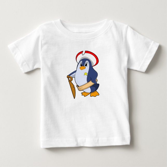 T-shirt Pour Bébé Pingouin comme pirate avec Casquette (Devant)