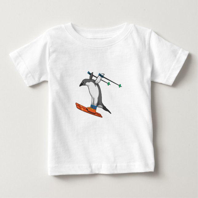 T-shirt Pour Bébé Pingouin comme Saut à ski avec Ski (Devant)