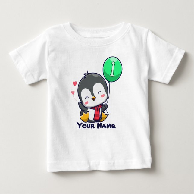 T-shirt Pour Bébé Pingouin d'anniversaire (Devant)