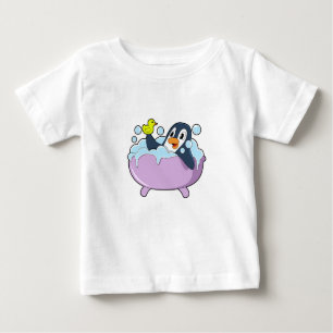 T-shirt Pour Bébé Pingouin dans la baignoire avec canard